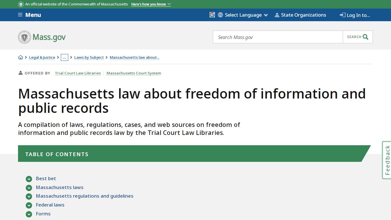 Massachusetts law about freedom of information and public records